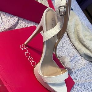 White Snake Skin Heels